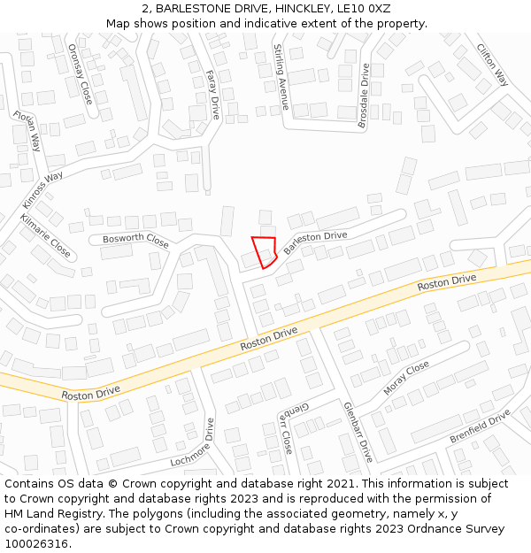 2, BARLESTONE DRIVE, HINCKLEY, LE10 0XZ: Location map and indicative extent of plot