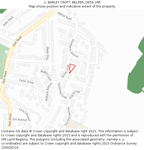 2, BARLEY CROFT, BELPER, DE56 1RR: Location map and indicative extent of plot