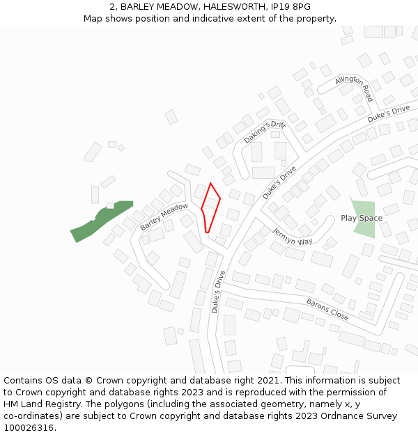 2, BARLEY MEADOW, HALESWORTH, IP19 8PG: Location map and indicative extent of plot