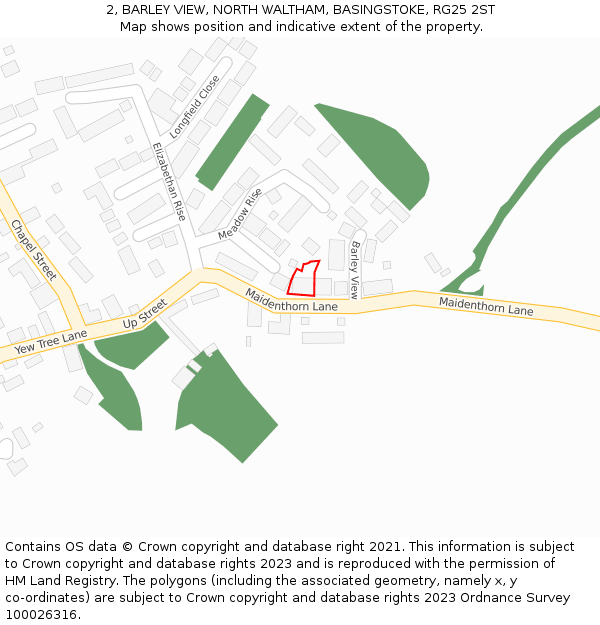 2, BARLEY VIEW, NORTH WALTHAM, BASINGSTOKE, RG25 2ST: Location map and indicative extent of plot