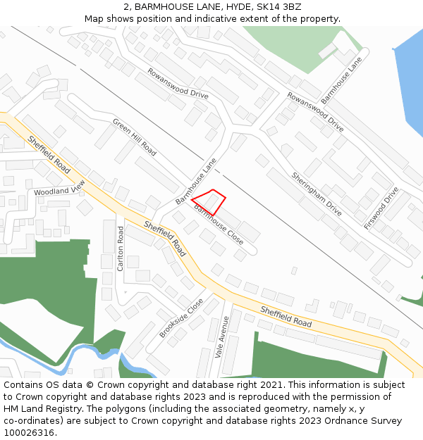 2, BARMHOUSE LANE, HYDE, SK14 3BZ: Location map and indicative extent of plot