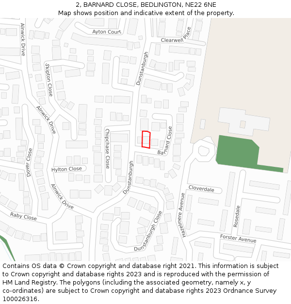 2, BARNARD CLOSE, BEDLINGTON, NE22 6NE: Location map and indicative extent of plot