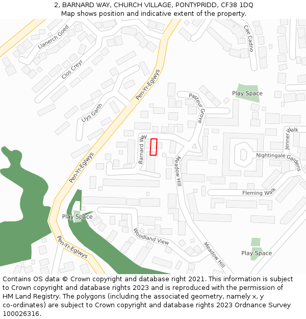 2, BARNARD WAY, CHURCH VILLAGE, PONTYPRIDD, CF38 1DQ: Location map and indicative extent of plot
