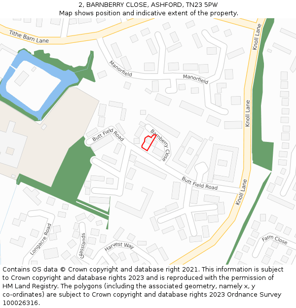 2, BARNBERRY CLOSE, ASHFORD, TN23 5PW: Location map and indicative extent of plot