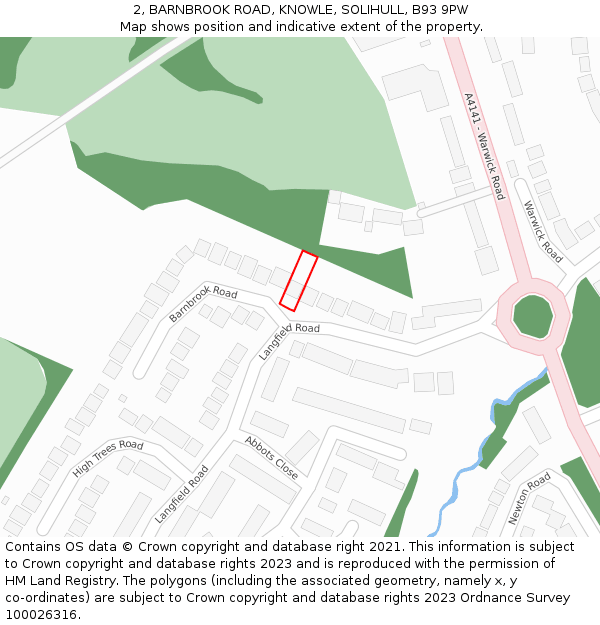 2, BARNBROOK ROAD, KNOWLE, SOLIHULL, B93 9PW: Location map and indicative extent of plot