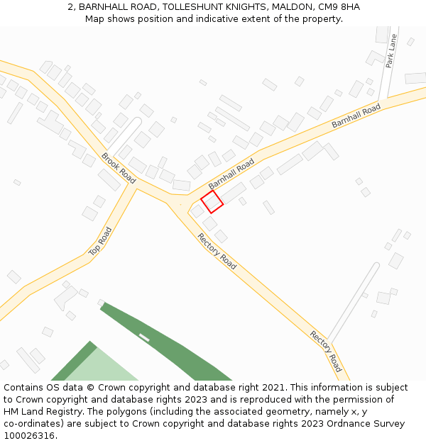 2, BARNHALL ROAD, TOLLESHUNT KNIGHTS, MALDON, CM9 8HA: Location map and indicative extent of plot