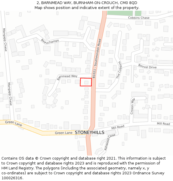 2, BARNMEAD WAY, BURNHAM-ON-CROUCH, CM0 8QD: Location map and indicative extent of plot