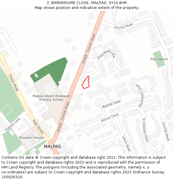 2, BARNMOORE CLOSE, MALPAS, SY14 8HR: Location map and indicative extent of plot