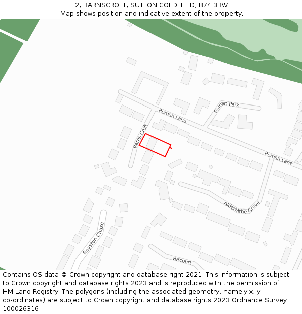 2, BARNSCROFT, SUTTON COLDFIELD, B74 3BW: Location map and indicative extent of plot