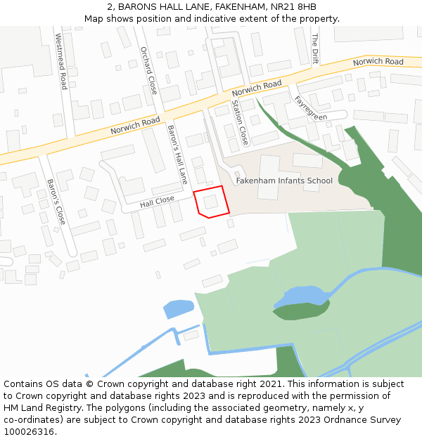 2, BARONS HALL LANE, FAKENHAM, NR21 8HB: Location map and indicative extent of plot