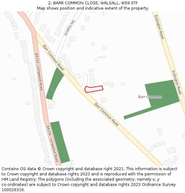 2, BARR COMMON CLOSE, WALSALL, WS9 0TF: Location map and indicative extent of plot