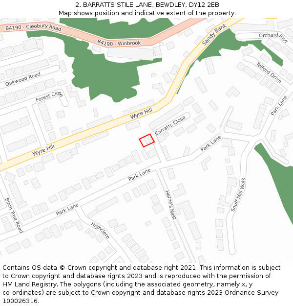 2, BARRATTS STILE LANE, BEWDLEY, DY12 2EB: Location map and indicative extent of plot