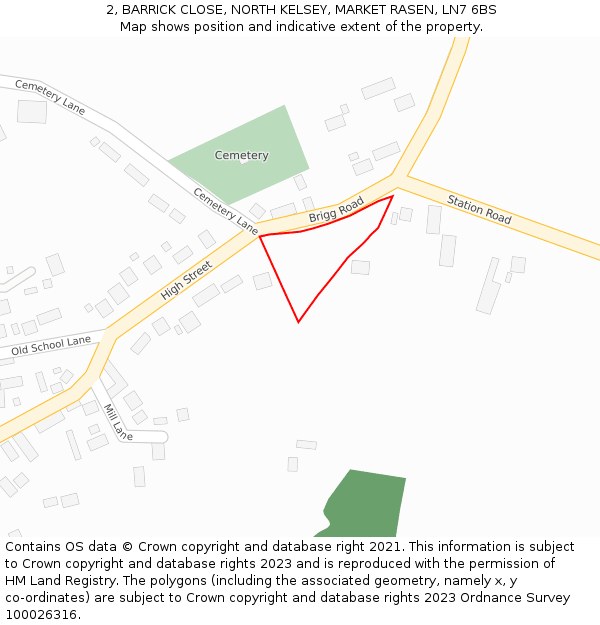 2, BARRICK CLOSE, NORTH KELSEY, MARKET RASEN, LN7 6BS: Location map and indicative extent of plot