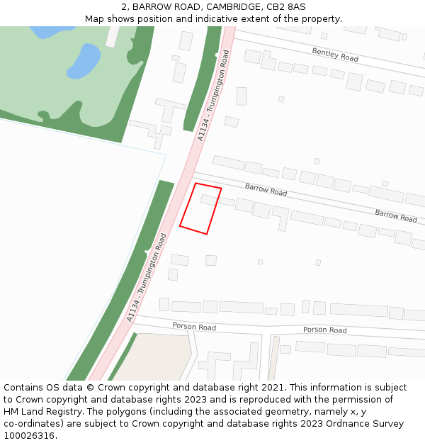 2, BARROW ROAD, CAMBRIDGE, CB2 8AS: Location map and indicative extent of plot