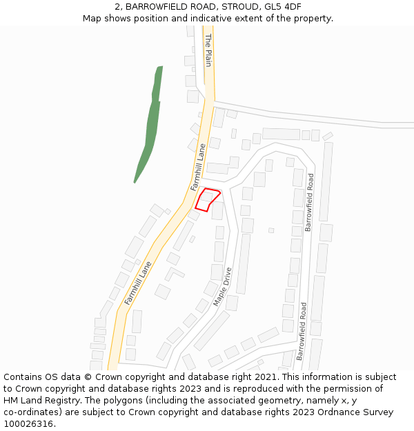 2, BARROWFIELD ROAD, STROUD, GL5 4DF: Location map and indicative extent of plot