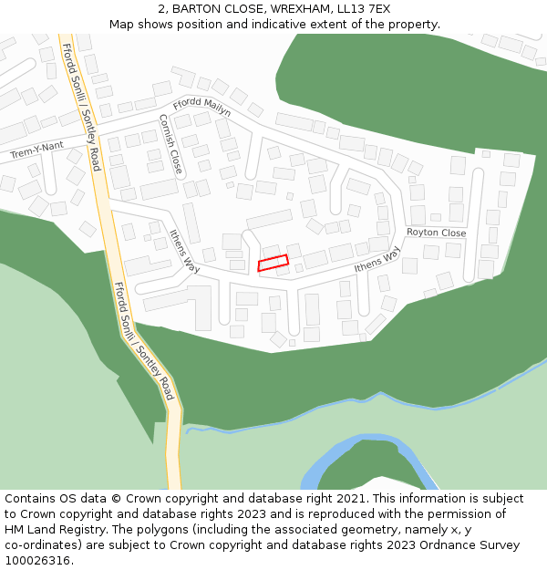 2, BARTON CLOSE, WREXHAM, LL13 7EX: Location map and indicative extent of plot