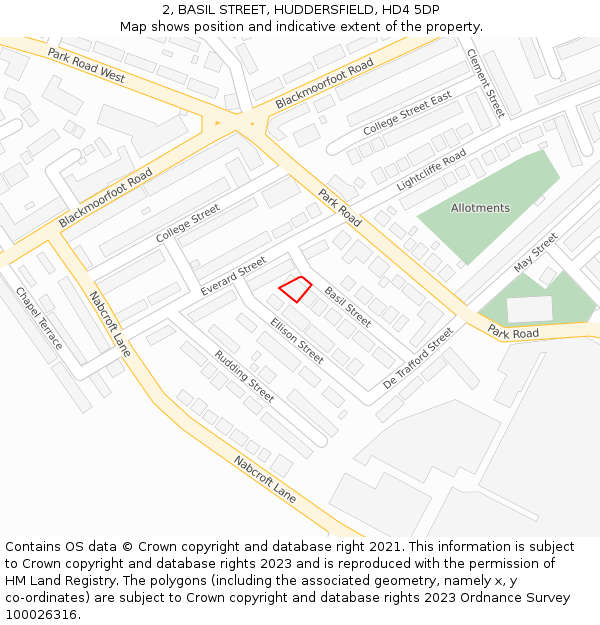 2, BASIL STREET, HUDDERSFIELD, HD4 5DP: Location map and indicative extent of plot