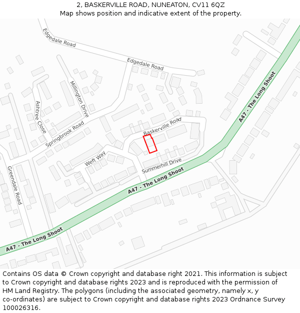2, BASKERVILLE ROAD, NUNEATON, CV11 6QZ: Location map and indicative extent of plot