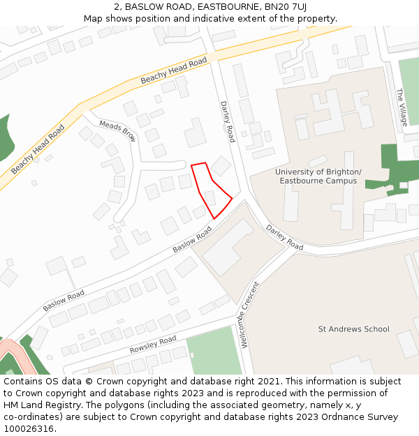 2, BASLOW ROAD, EASTBOURNE, BN20 7UJ: Location map and indicative extent of plot