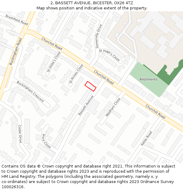 2, BASSETT AVENUE, BICESTER, OX26 4TZ: Location map and indicative extent of plot