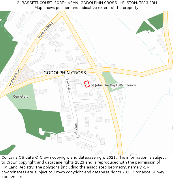 2, BASSETT COURT, FORTH VEAN, GODOLPHIN CROSS, HELSTON, TR13 9RH: Location map and indicative extent of plot