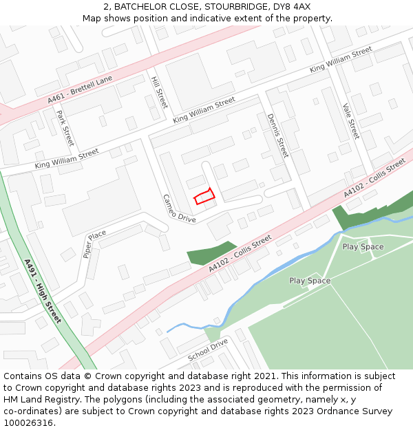 2, BATCHELOR CLOSE, STOURBRIDGE, DY8 4AX: Location map and indicative extent of plot