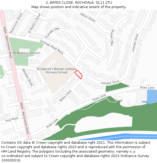 2, BATES CLOSE, ROCHDALE, OL11 2TU: Location map and indicative extent of plot