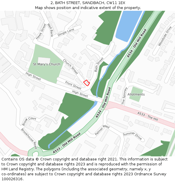 2, BATH STREET, SANDBACH, CW11 1EX: Location map and indicative extent of plot
