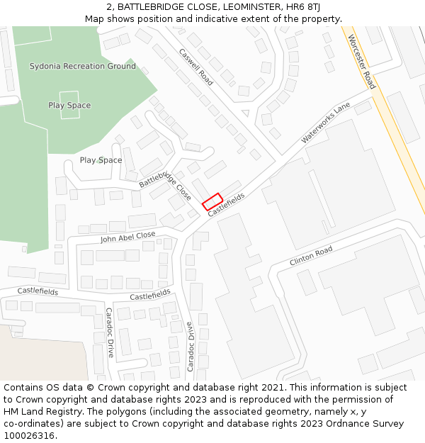 2, BATTLEBRIDGE CLOSE, LEOMINSTER, HR6 8TJ: Location map and indicative extent of plot