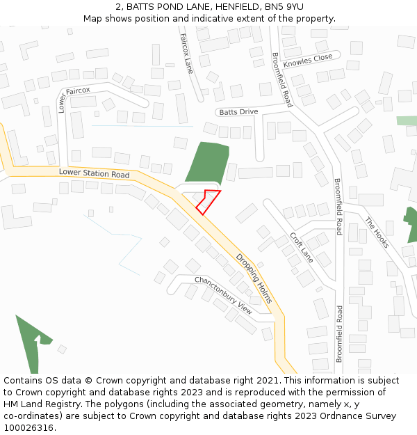 2, BATTS POND LANE, HENFIELD, BN5 9YU: Location map and indicative extent of plot