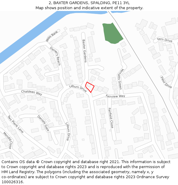 2, BAXTER GARDENS, SPALDING, PE11 3YL: Location map and indicative extent of plot