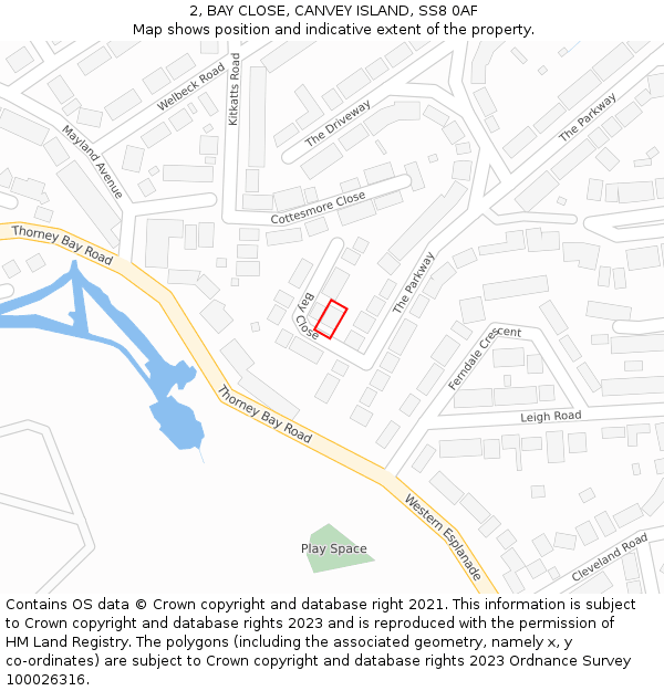 2, BAY CLOSE, CANVEY ISLAND, SS8 0AF: Location map and indicative extent of plot