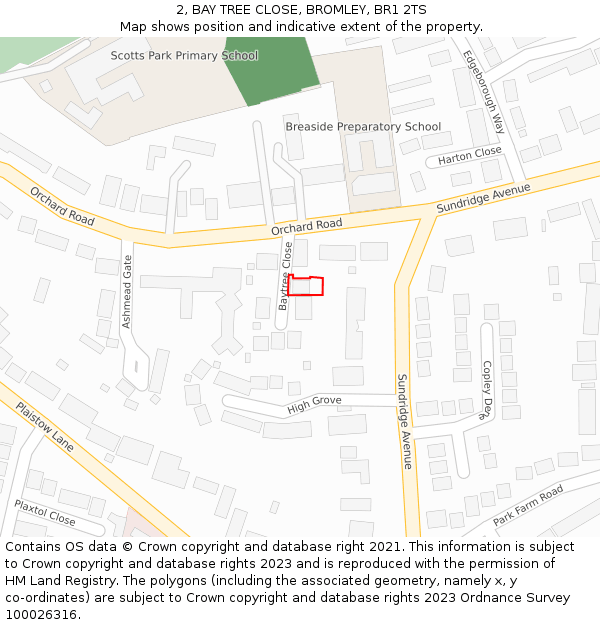 2, BAY TREE CLOSE, BROMLEY, BR1 2TS: Location map and indicative extent of plot