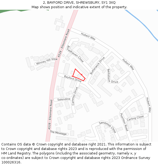 2, BAYFORD DRIVE, SHREWSBURY, SY1 3XQ: Location map and indicative extent of plot