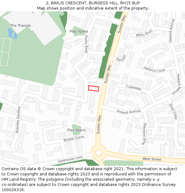 2, BAYLIS CRESCENT, BURGESS HILL, RH15 8UP: Location map and indicative extent of plot