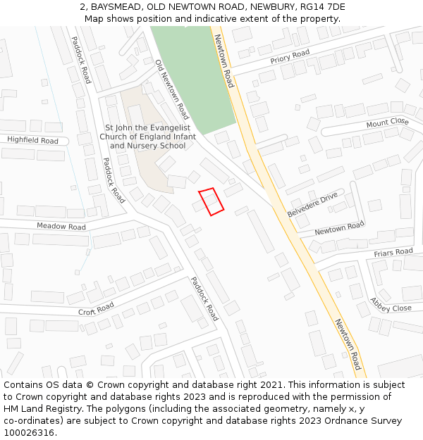 2, BAYSMEAD, OLD NEWTOWN ROAD, NEWBURY, RG14 7DE: Location map and indicative extent of plot