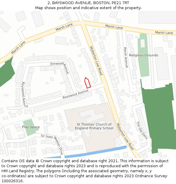 2, BAYSWOOD AVENUE, BOSTON, PE21 7RT: Location map and indicative extent of plot