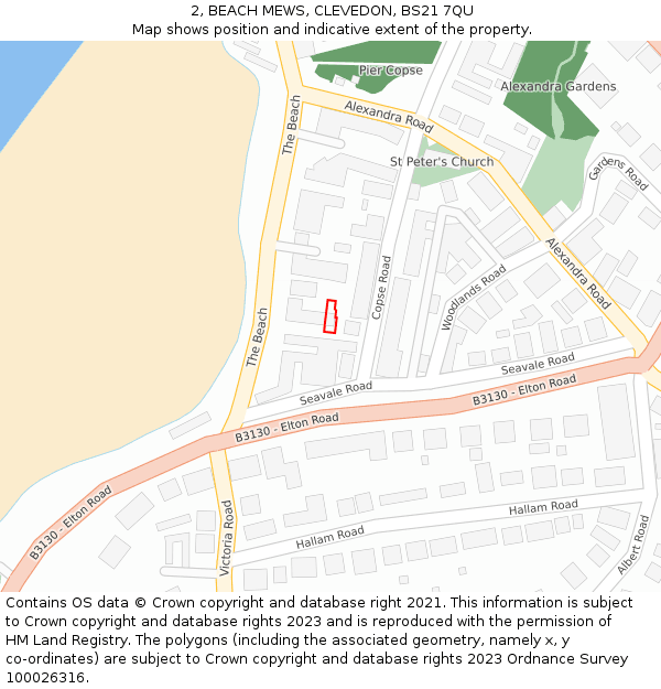 2, BEACH MEWS, CLEVEDON, BS21 7QU: Location map and indicative extent of plot