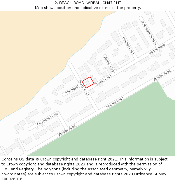 2, BEACH ROAD, WIRRAL, CH47 1HT: Location map and indicative extent of plot