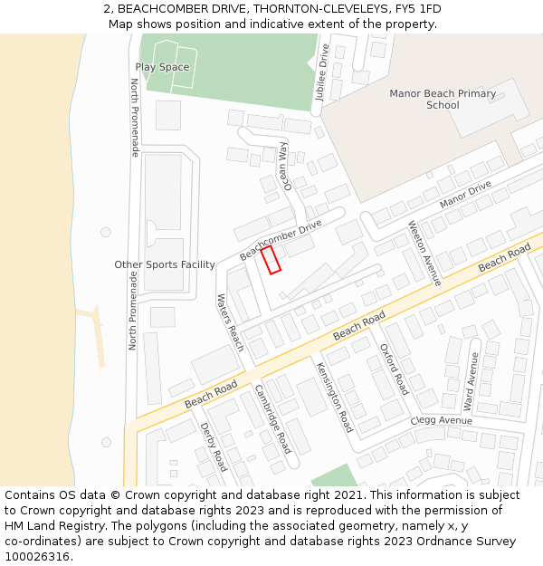 2, BEACHCOMBER DRIVE, THORNTON-CLEVELEYS, FY5 1FD: Location map and indicative extent of plot