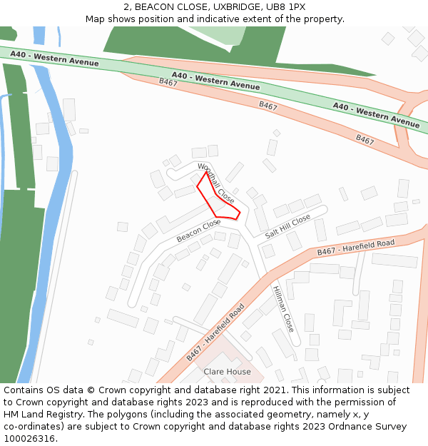 2, BEACON CLOSE, UXBRIDGE, UB8 1PX: Location map and indicative extent of plot