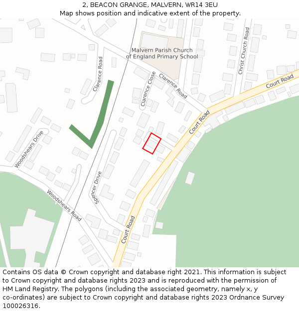 2, BEACON GRANGE, MALVERN, WR14 3EU: Location map and indicative extent of plot