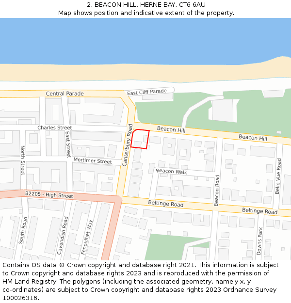 2, BEACON HILL, HERNE BAY, CT6 6AU: Location map and indicative extent of plot