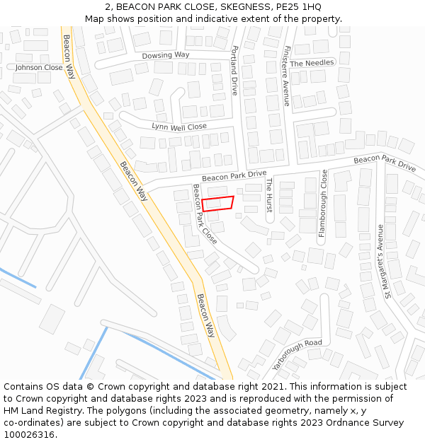 2, BEACON PARK CLOSE, SKEGNESS, PE25 1HQ: Location map and indicative extent of plot