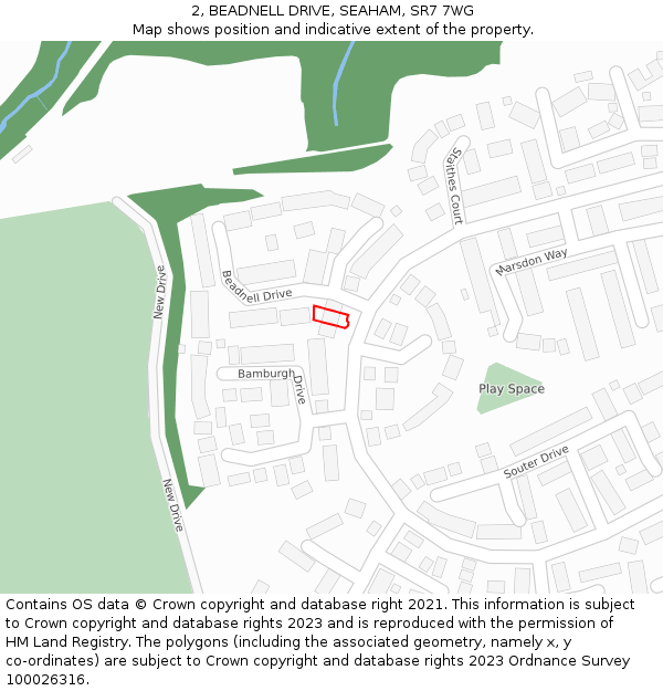 2, BEADNELL DRIVE, SEAHAM, SR7 7WG: Location map and indicative extent of plot