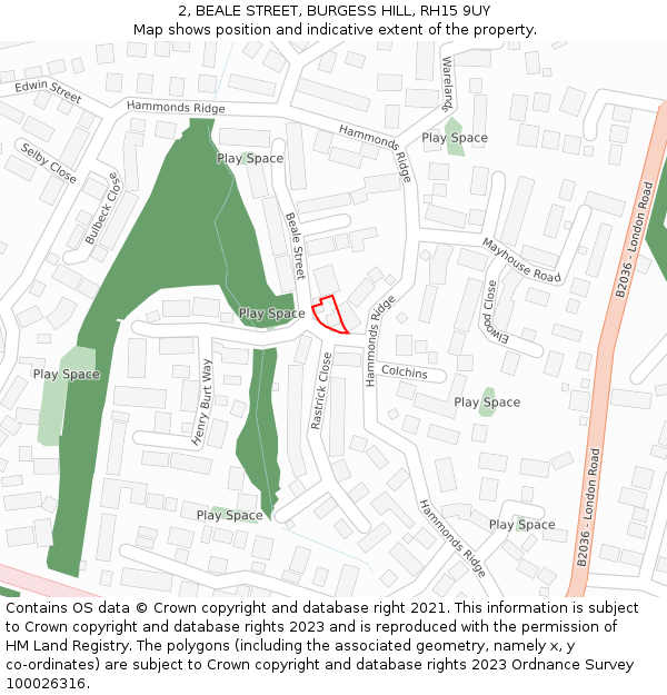 2, BEALE STREET, BURGESS HILL, RH15 9UY: Location map and indicative extent of plot