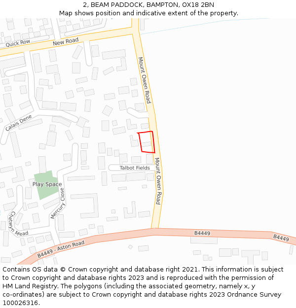 2, BEAM PADDOCK, BAMPTON, OX18 2BN: Location map and indicative extent of plot