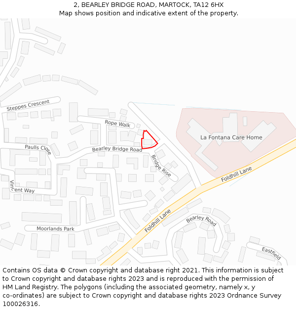 2, BEARLEY BRIDGE ROAD, MARTOCK, TA12 6HX: Location map and indicative extent of plot