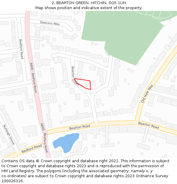 2, BEARTON GREEN, HITCHIN, SG5 1UN: Location map and indicative extent of plot