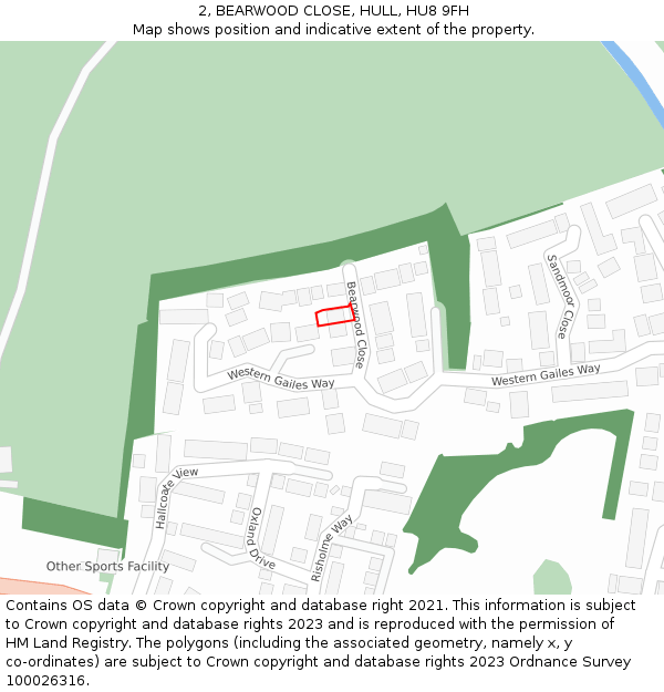 2, BEARWOOD CLOSE, HULL, HU8 9FH: Location map and indicative extent of plot